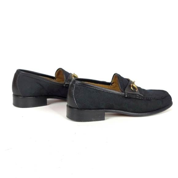 Gucci Vintage Canvas and Black Leather Horsebit Women’s Loafers - Picture 5 of 10